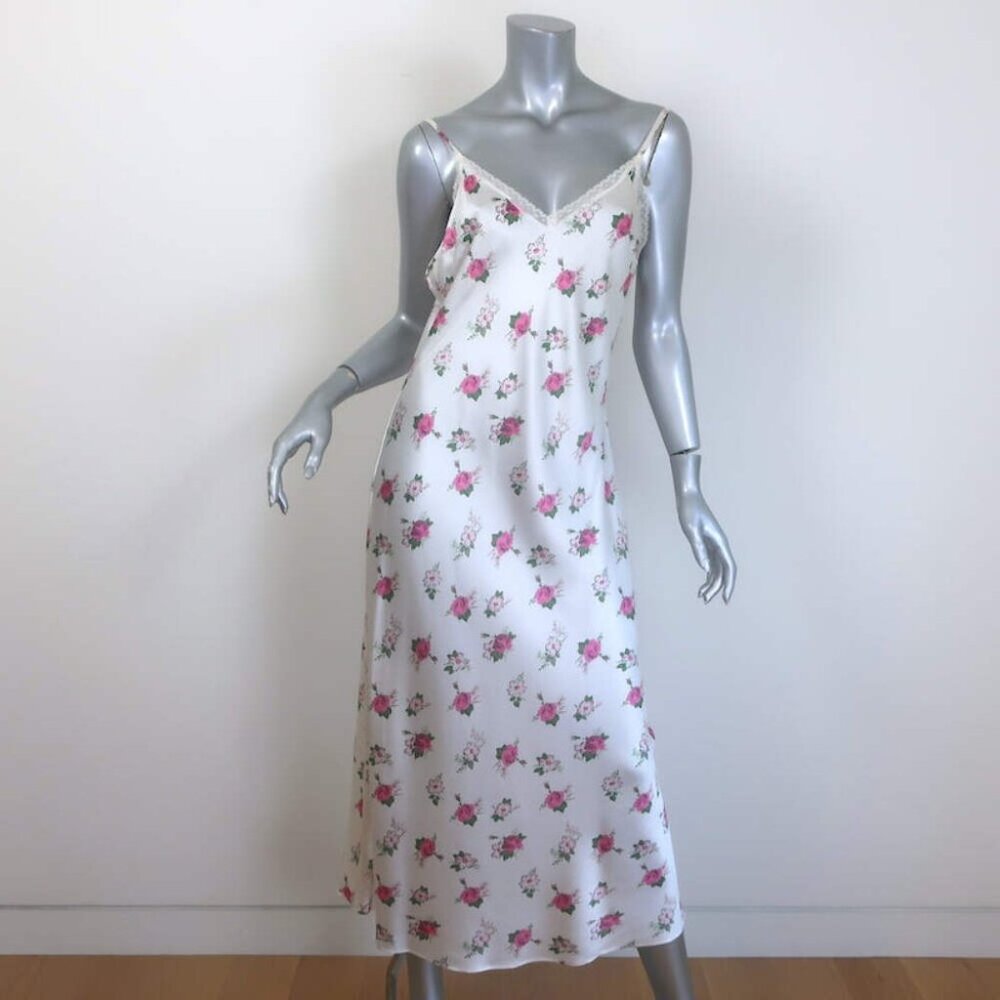 LoveShackFancy x Morgan Lane Stella Slip Dress White Floral Satin Size Large - Picture 1 of 9